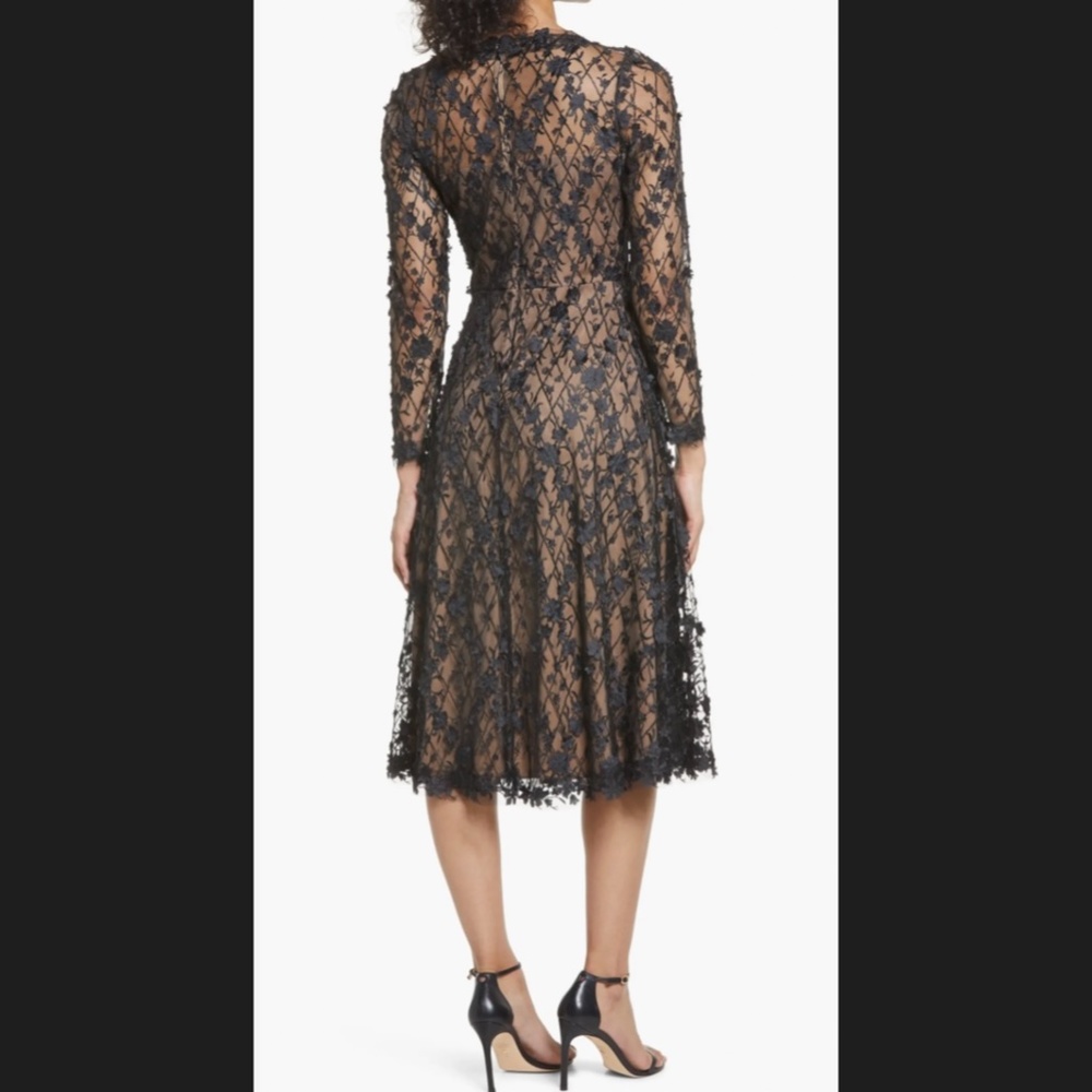 NWOT Tadashi Shoji Long Sleeve Lace Cocktail Dress in Black/Nude - Picture 8 of 9